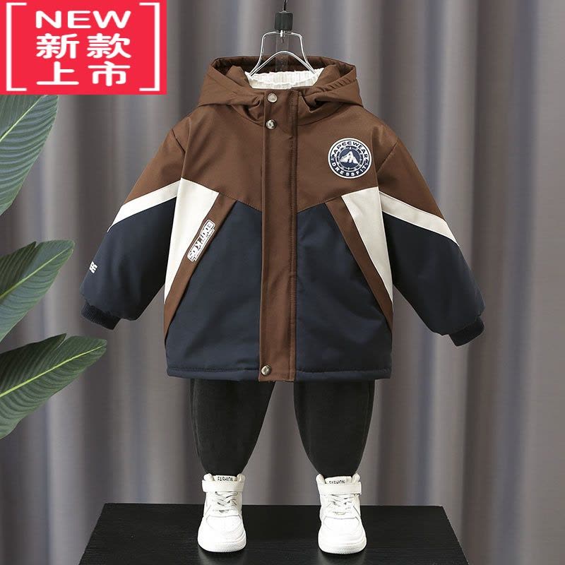 可莉允男童派克服冬装加绒加厚外套2022新款儿童棉服秋冬款痞帅冬季加棉图片