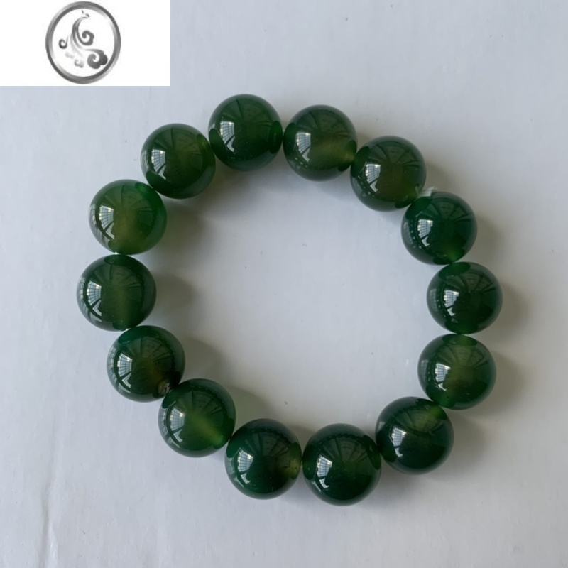 jimi银冰种绿玛瑙手链男女玛瑙玉髓单圈佛珠手串本命年水晶饰品