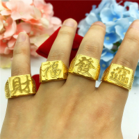 越南沙金男士福发财仿真假黄金戒指镀金霸气仿金戒子道具开口指环 福(回子边