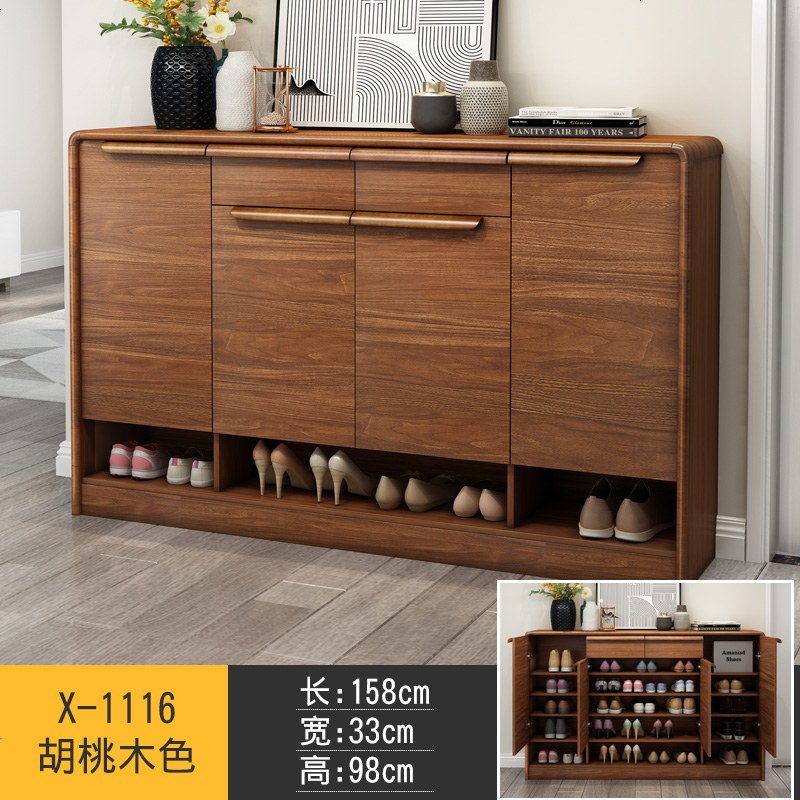 中式实木框鞋柜北欧家用储物柜隔断口厅柜收纳大容量玄关鞋柜高清大图