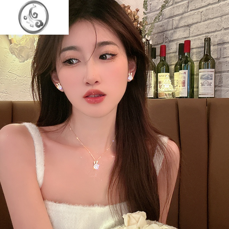 JiMi兔子耳钉925银针闪钻2023年新款小众设计高级感耳环女可旋转耳饰