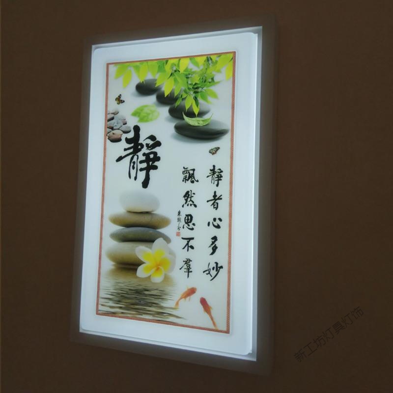 苏宁放心购 壁灯led 壁画灯 现代新中式带画壁灯客厅卧室走廊过道创意画灯 超薄 乳白色中号静18W三色