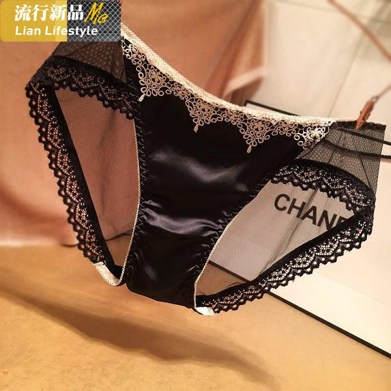 恋名媛透明三角裤蕾丝网纱裤衩大码低腰欧美性感女士内裤性憾少女心薄