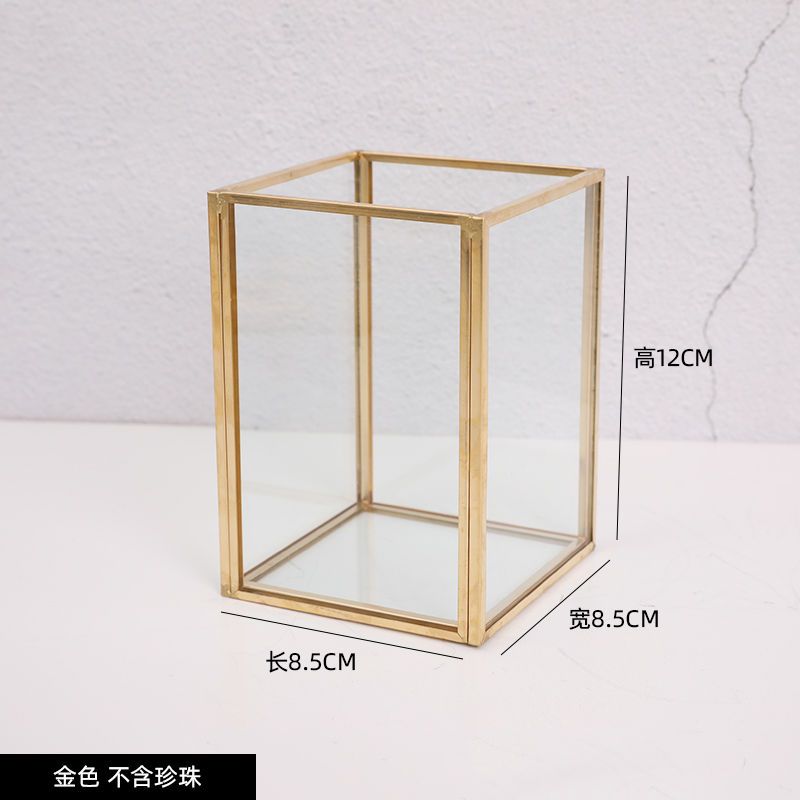 A05普通边(不送珍珠) 欧式轻奢化妆刷桶透明玻璃彩妆刷收纳筒眉笔刷子刷具桌面笔刷筒