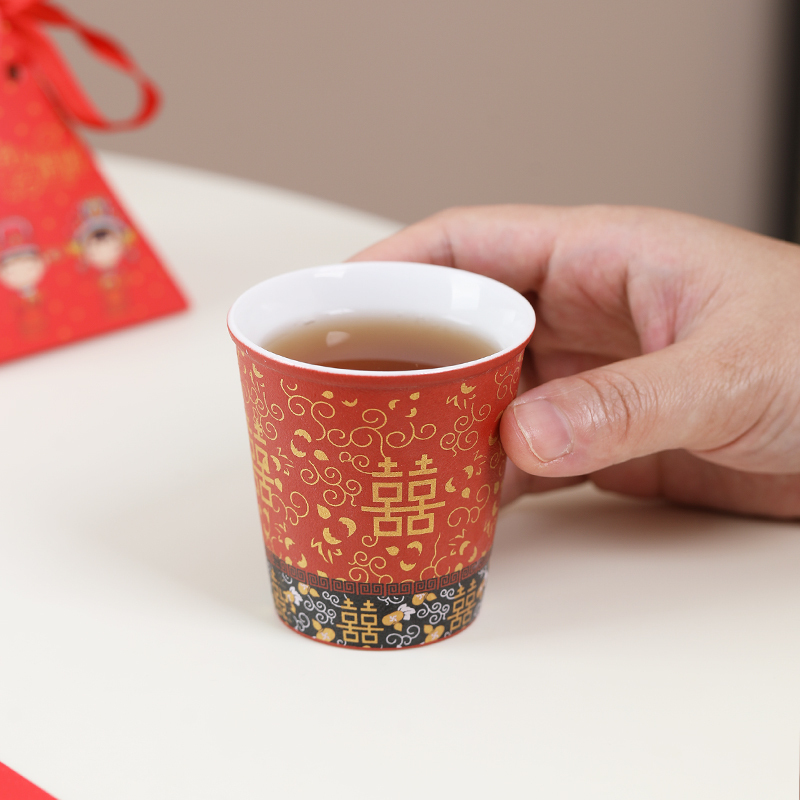 MULTIPOTENT功夫茶杯陶瓷婚庆中国红吾家有喜泡茶杯主人杯单杯婚宴喜庆茶杯