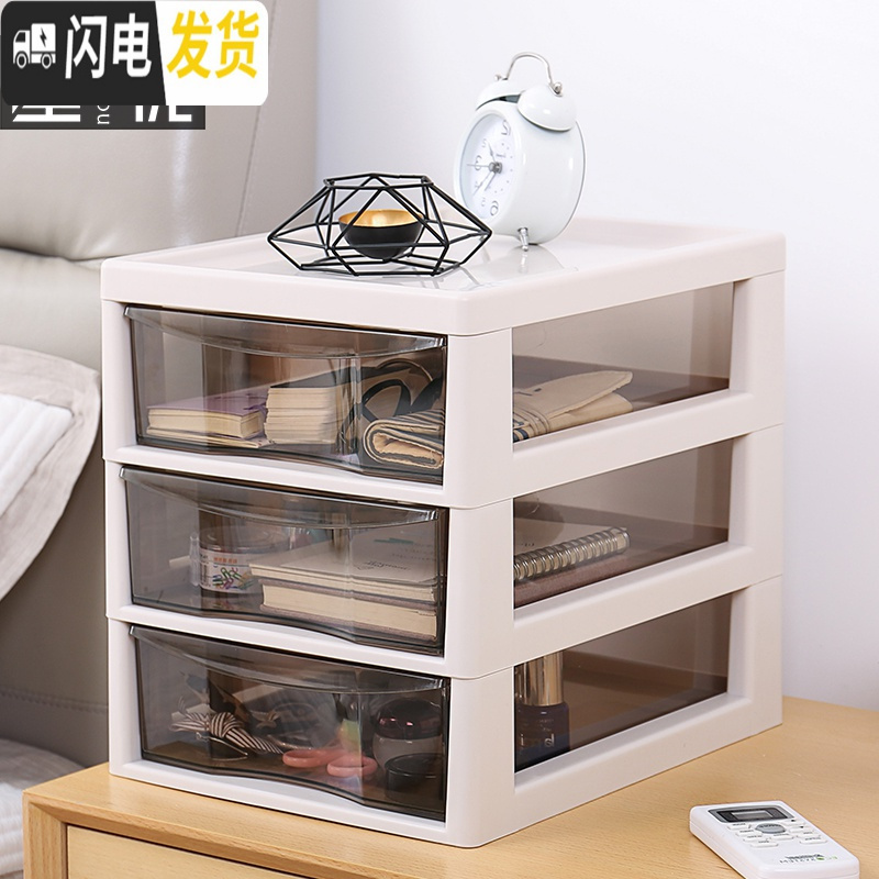 三维工匠化妆品收纳盒塑料抽屉式透明梳妆台护肤品置物架口红整理架文件架高清大图