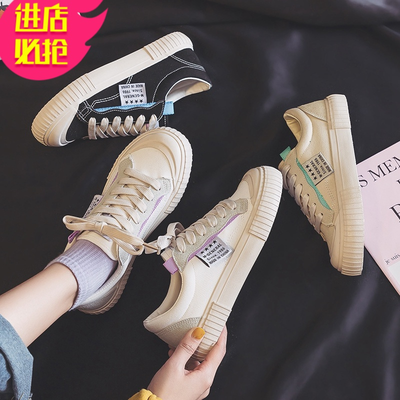 金三志低帮帆布鞋女2020新款百搭平底小白鞋女鞋休闲黑色韩版学生板鞋子休闲鞋