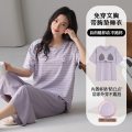睡衣纯棉女夏季新款短袖七分裤卡通全棉韩版宽松家居服可外穿套装 L MJ9590