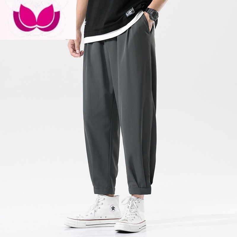 七斓冰丝休闲裤男士夏季宽松薄款运动潮流速干裤夏天男生ins九分裤子