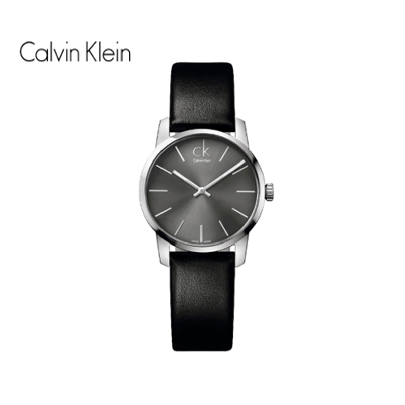 卡文克莱(Calvin Klein)女士CITY系列手表 欧美品牌时尚石英表女 黑盘黑皮带 K2G23107