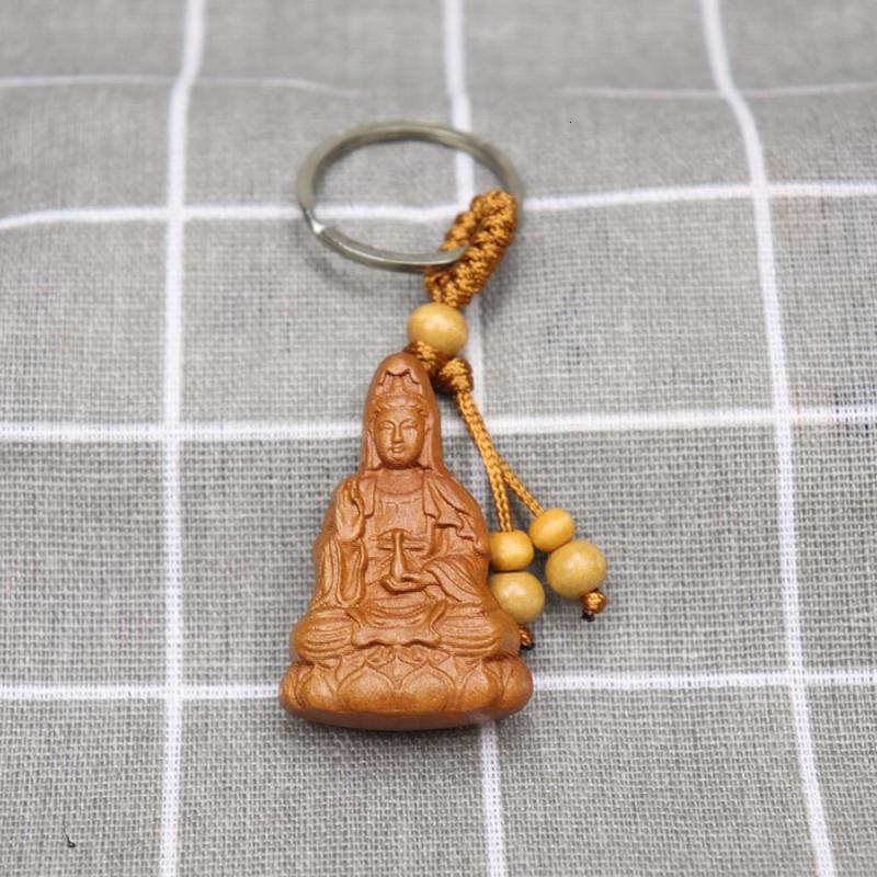 雪千羽桃木南海观音钥匙扣吊坠木质礼品挂件饰品观音参数
