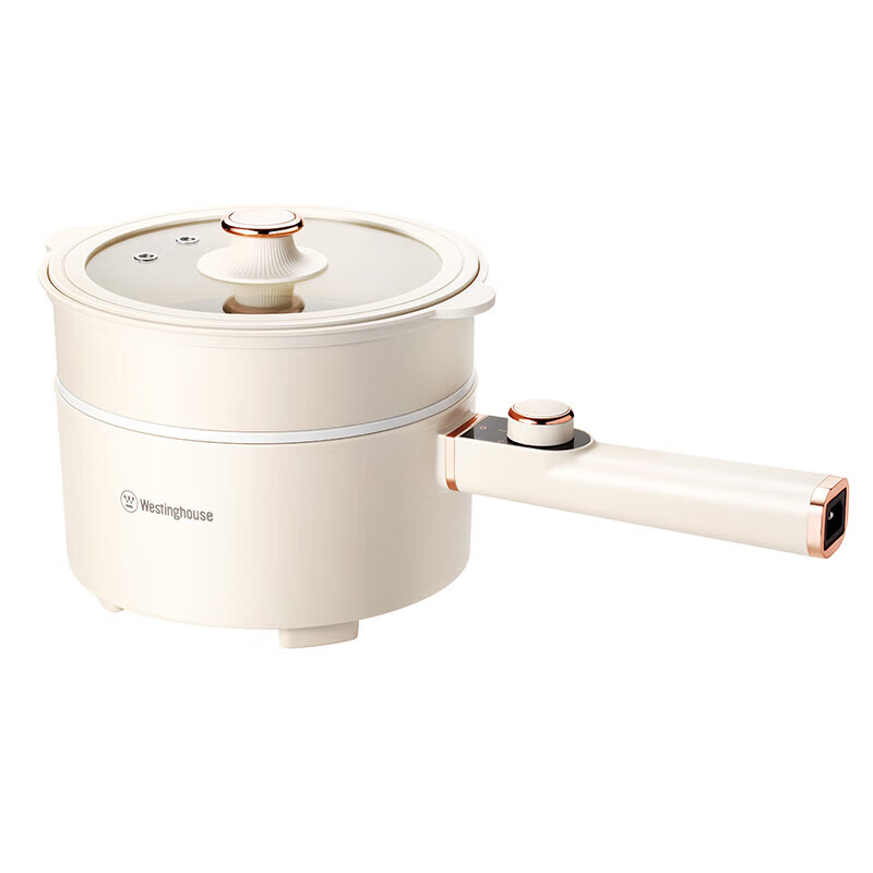 西屋(WESTINGHOUSE)1000W双层隔热防烫设计不粘涂层内胆2.8L多功能电煮锅 杏仁白 WZG28E