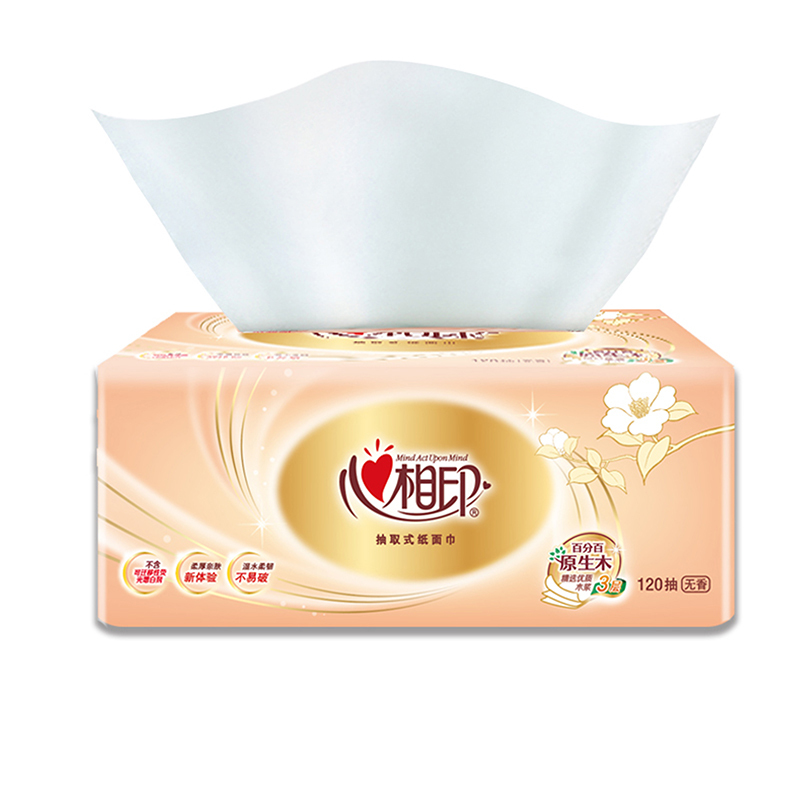 心相印 抽纸 经典系列120抽三层塑装纸面巾*3提 3DT24200(4包装)高清大图