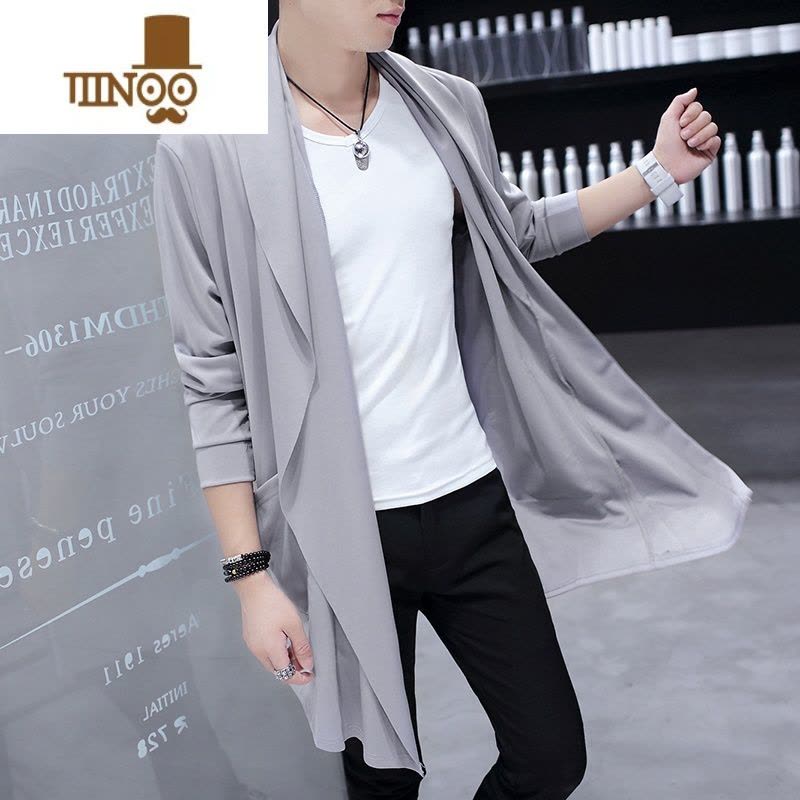 YANXU2023新款风衣男装中长款韩版修身披风防晒夏天休闲男士外套薄图片