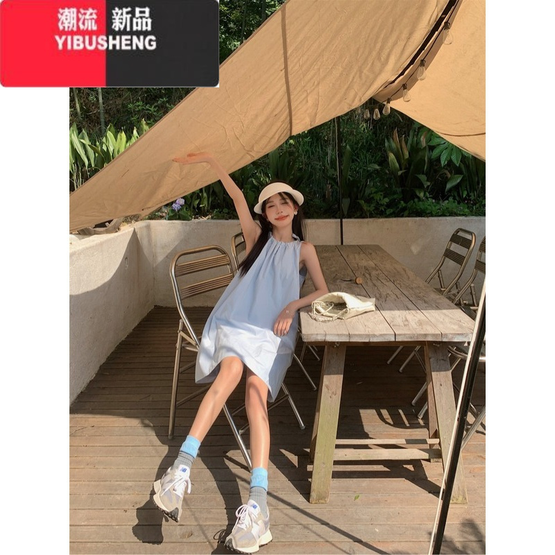 YIBUSHENG小个子系带无袖连衣裙女季2024新款韩版少女感宽松背心A字短裙