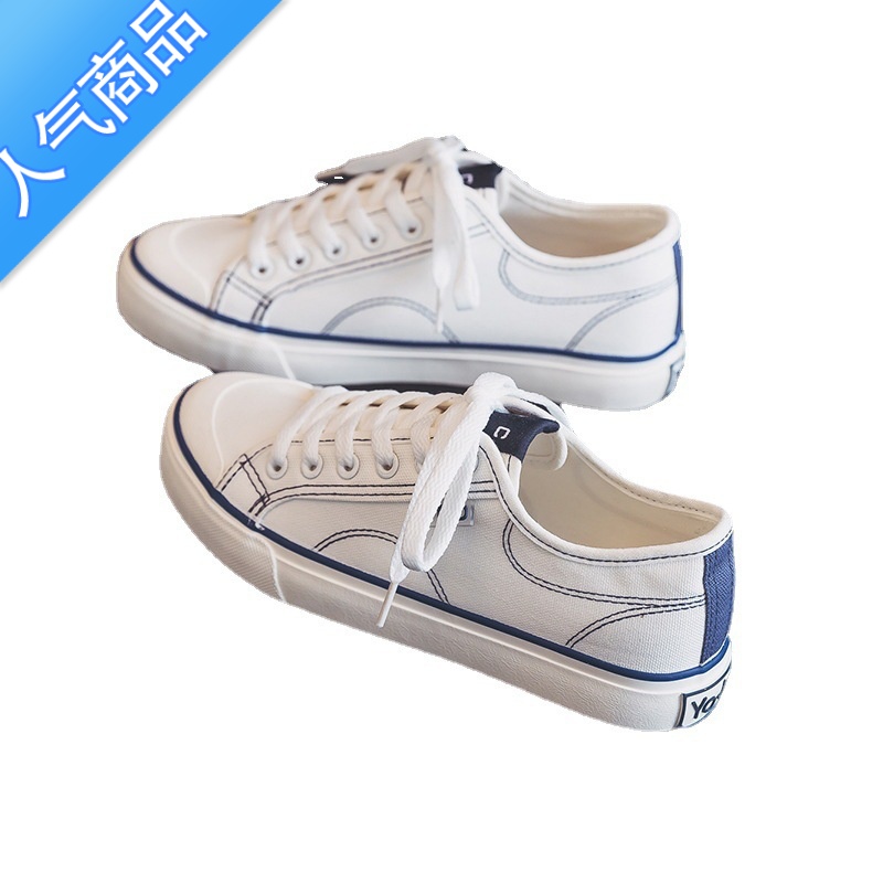 SUNTEK帆布鞋女2023新款女士低帮韩版ulzzang百搭ins潮鞋港风平底小白鞋高清大图