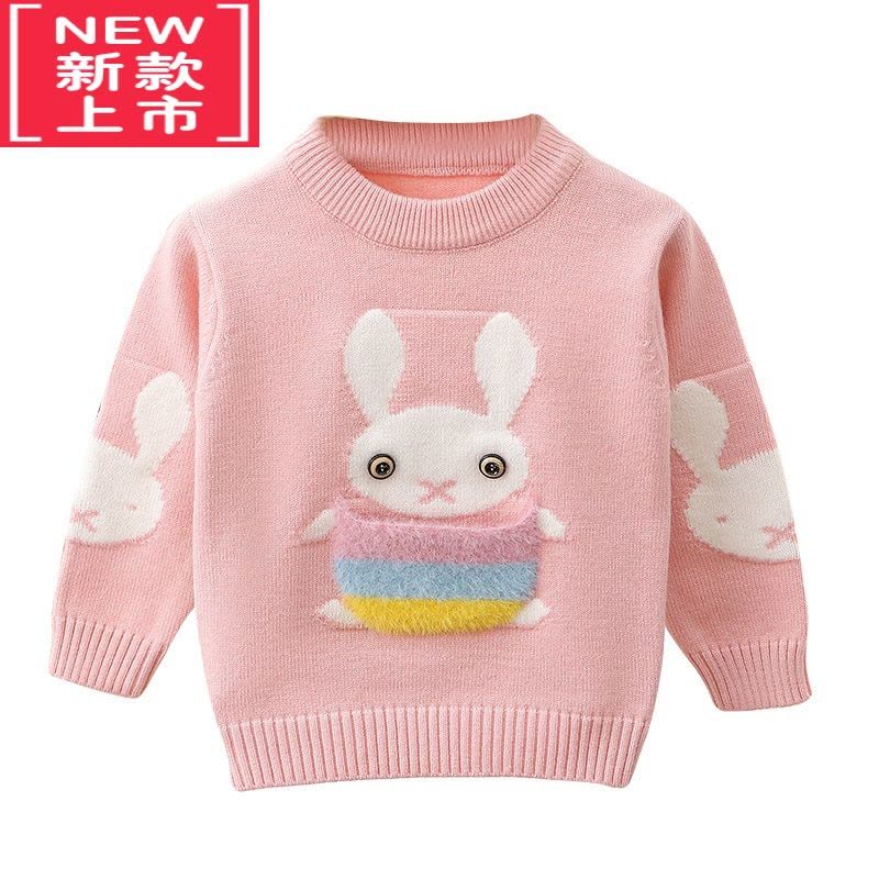 可莉允女童针织衫毛衣加绒加厚儿童针织衫洋气中小童秋冬宝宝圆领打底衫图片