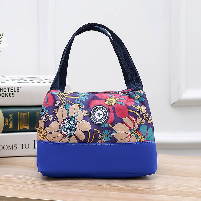 蓝大花 花布防水帆布便当包妈咪包手提包小布包手拎饭盒袋上班女包