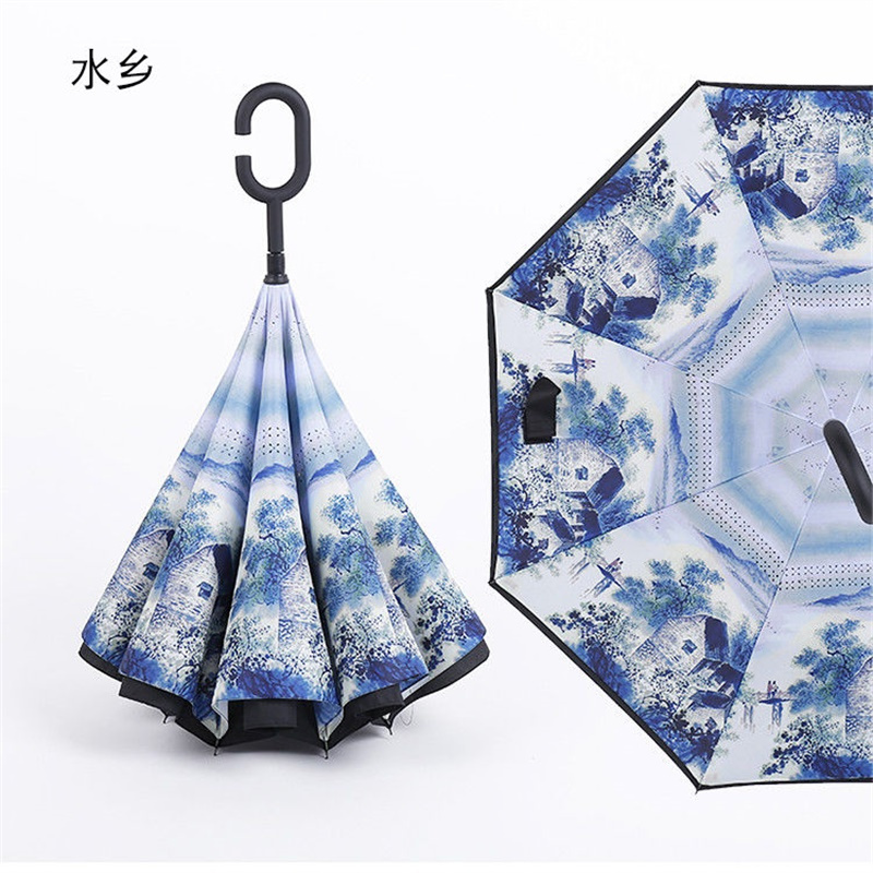 迈古(MG)[手动款小桥流水]车载雨伞遮阳伞汽车长柄自动反向伞双层免持折叠直柄男女双人伞