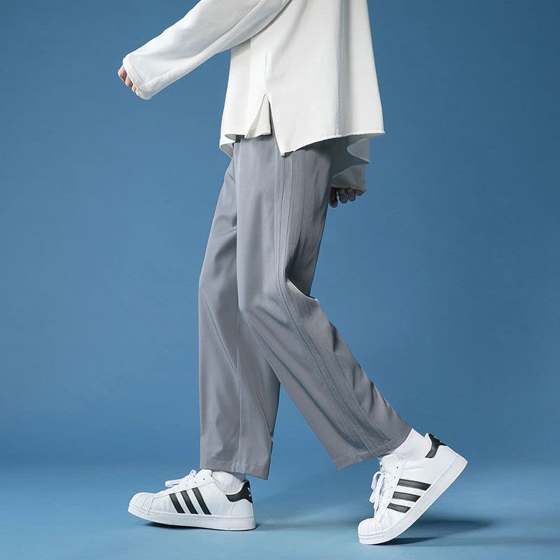 真维斯夏季新款裤子男韩版简约百搭垂感阔腿裤冰丝直筒九分裤西裤图片