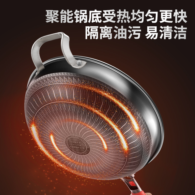 赫巴兹HZIB 第六代炒锅316不锈钢炒锅无涂层不粘锅34cm满屏蜂窝炒菜锅电磁炉明火燃气通用炒锅高清大图