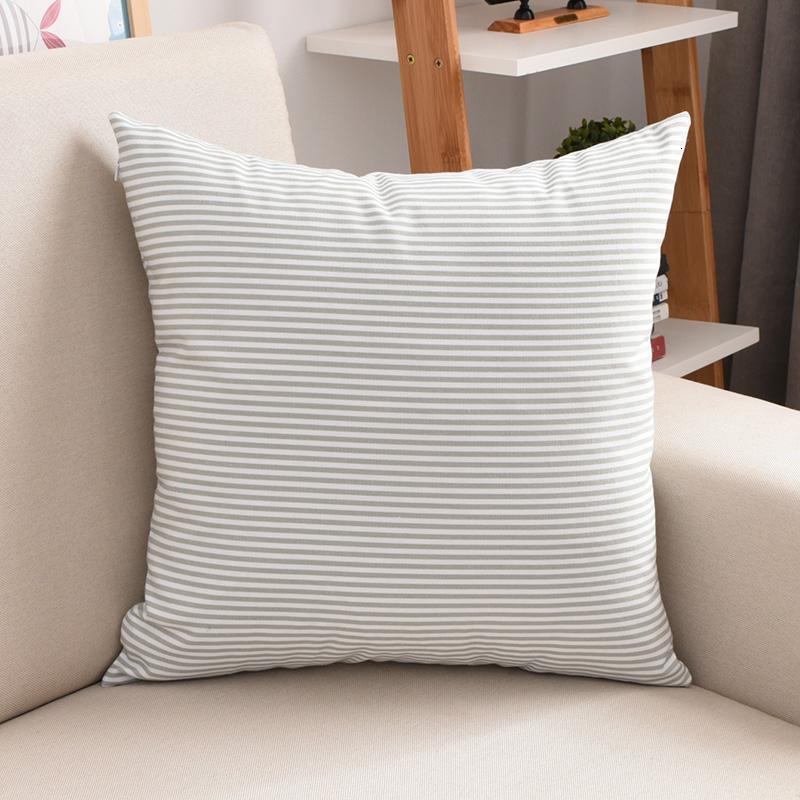 美帮汇北欧格子靠垫套客厅沙发抱枕套床头大靠背套办公室靠枕不含芯靠垫 艾绿条纹 60X60cm（抱枕套不含芯）