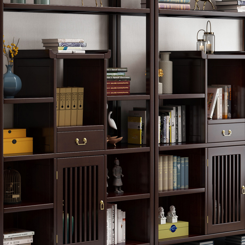 月影梳桐新中式书架组合全实木落地收纳置物架书房家具办公室书橱书柜