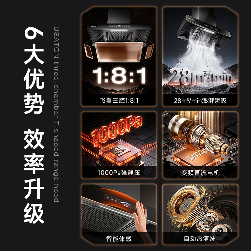 阿诗丹顿欧式烟灶套装 28m3/min大吸力 5.2KW猛火 一级能效 全进风钢化玻璃面板DT939+D68液化气高清大图