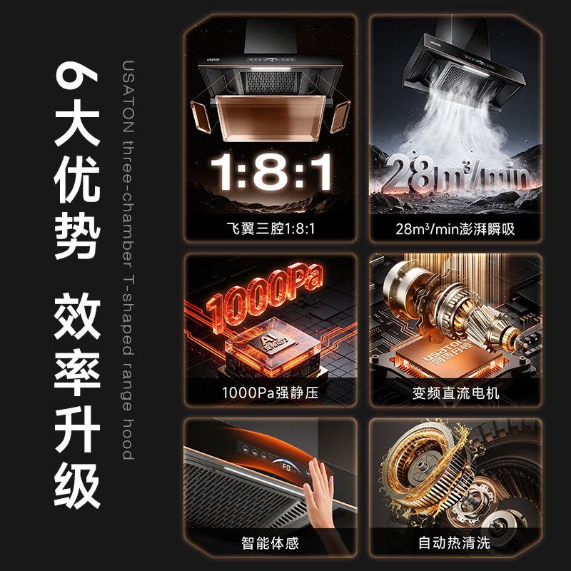 阿诗丹顿欧式烟灶套装 28m3/min大吸力 5.2KW猛火 一级能效 全进风钢化玻璃面板DT939+D68液化气图片
