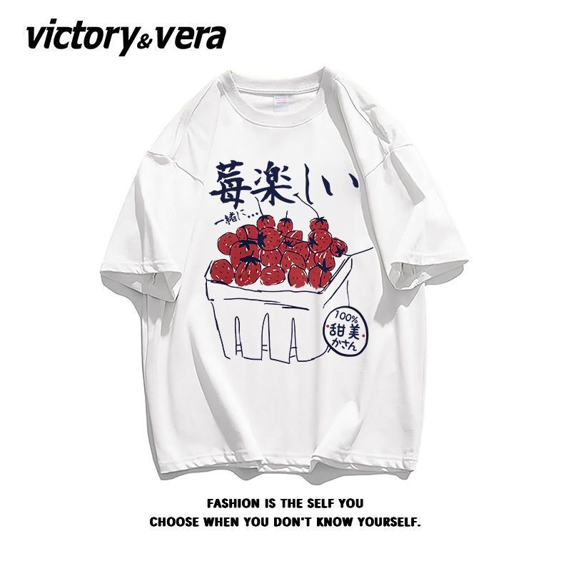 VICTORYVERA甜美草莓夏季短袖t恤女ins超火纯棉半袖体恤衫chic潮