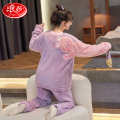 浪莎珊瑚绒睡衣女士秋冬季新款可爱长袖加厚保暖套装可外穿家居服 L建议体重100-120斤 紫色小兔【睡衣+裤子】