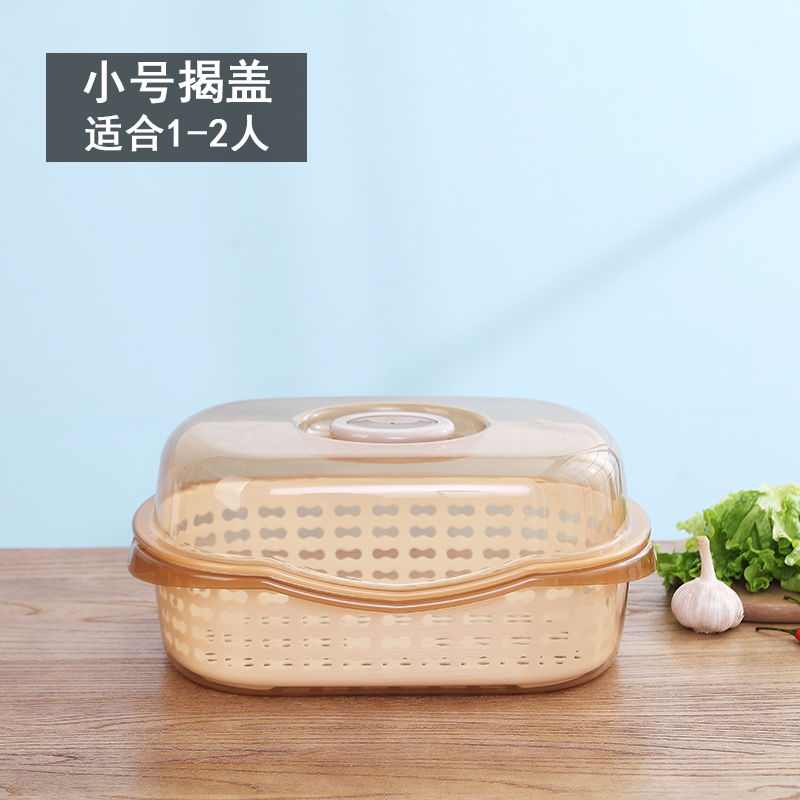 厨房家用带盖碗盆碗碟置物架塑料碗柜装碗筷收纳盒放碗箱沥水碗架 小号黄色透明底