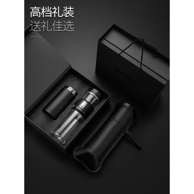 家柏饰(CORATED)茶水分离泡茶杯双层玻璃杯男女便携隔热透明水杯子 睿智蓝(316不锈钢保温款)高清大图