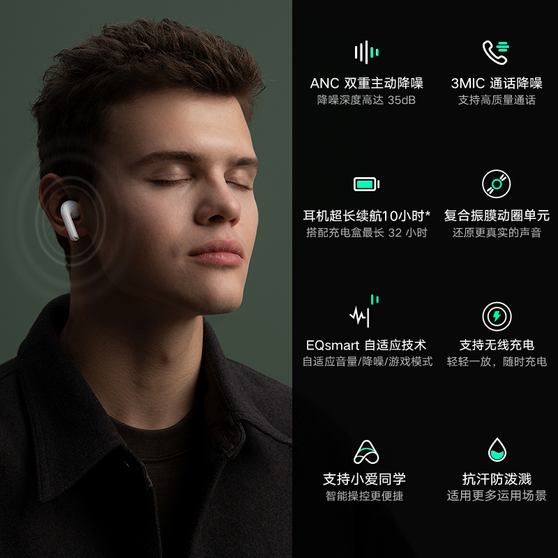 ZMI紫米PurPods Pro真无线降噪耳机入耳式TWS蓝牙5.2