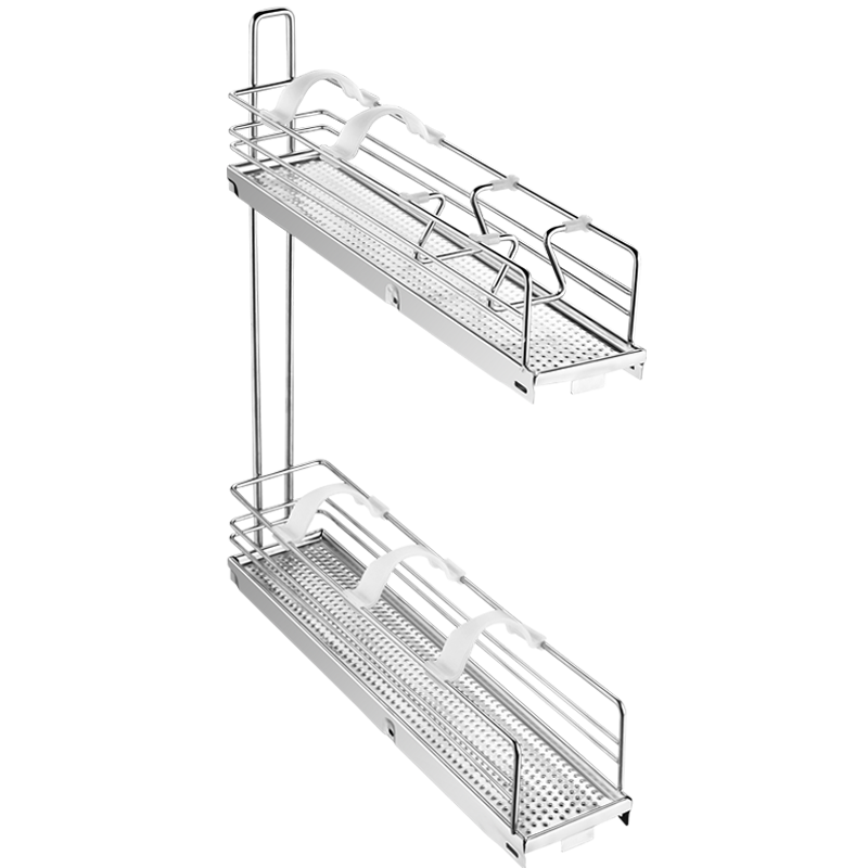 欧琳不锈钢调味篮101窄空间夹缝拉篮 厨房拉篮 橱柜小空间厨房收纳侧边篮窄柜调料收纳拉篮高清大图