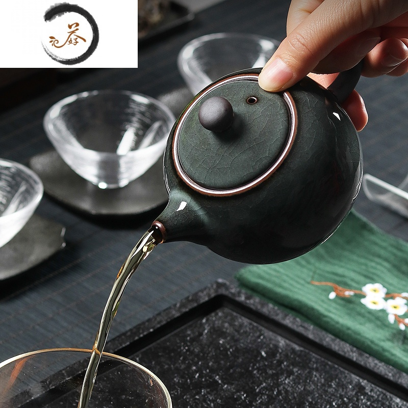 HAOYANGDAO青瓷泡茶壶陶瓷单壶龙泉手工哥窑铁胎冰裂功夫茶具过滤西施壶家用
