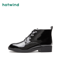 热风hotwind潮流时尚女士系带休闲靴粗跟短筒马丁靴平底H81W7421