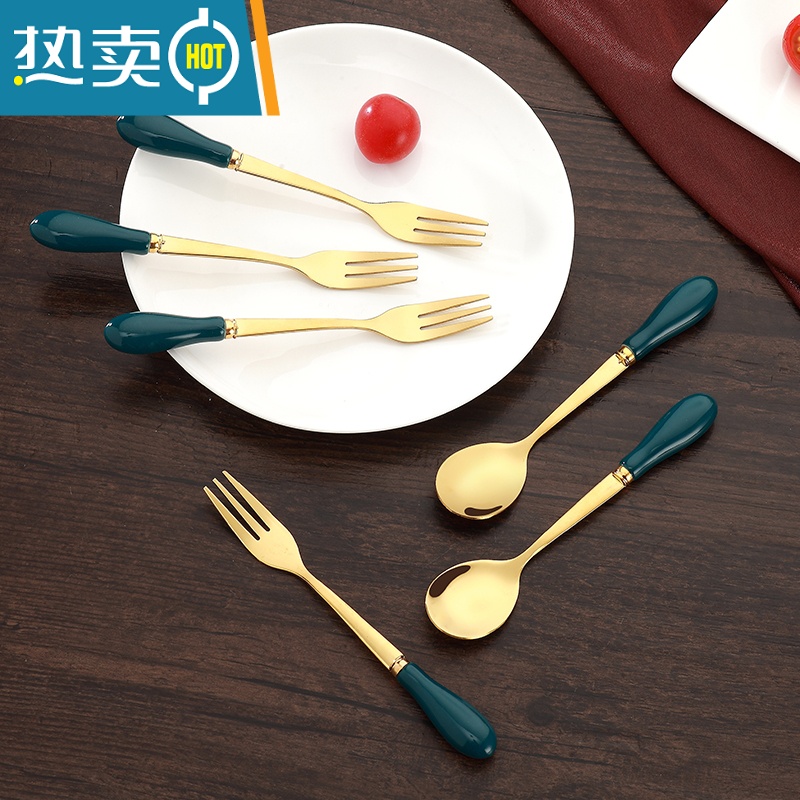 敬平欧式小奢华不锈钢水果叉子家用套装创意可爱甜品叉ins北欧水果签 白大象水果叉套装(6叉)高清大图