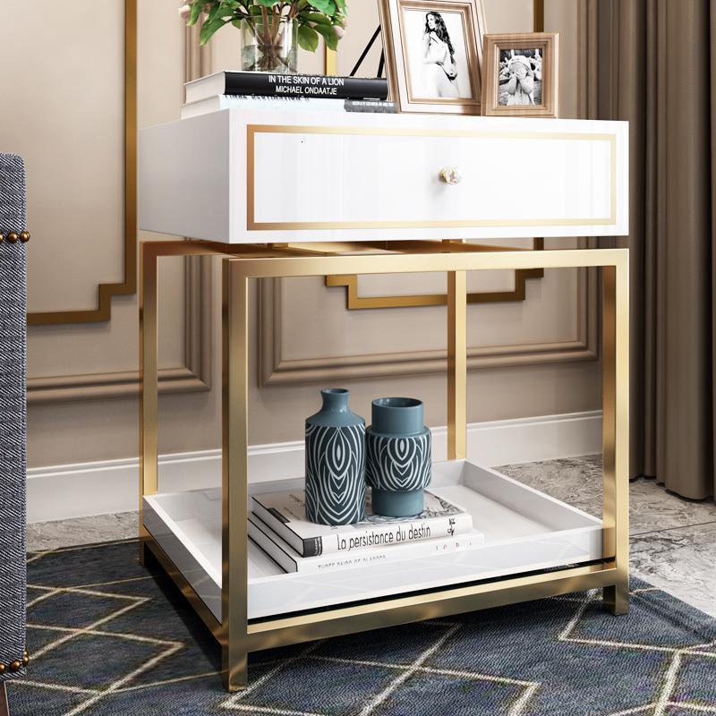 森美人轻奢边几简约现代床头柜正方形小方桌客厅角几卧室储物柜沙发边柜 白色【55*40*60】