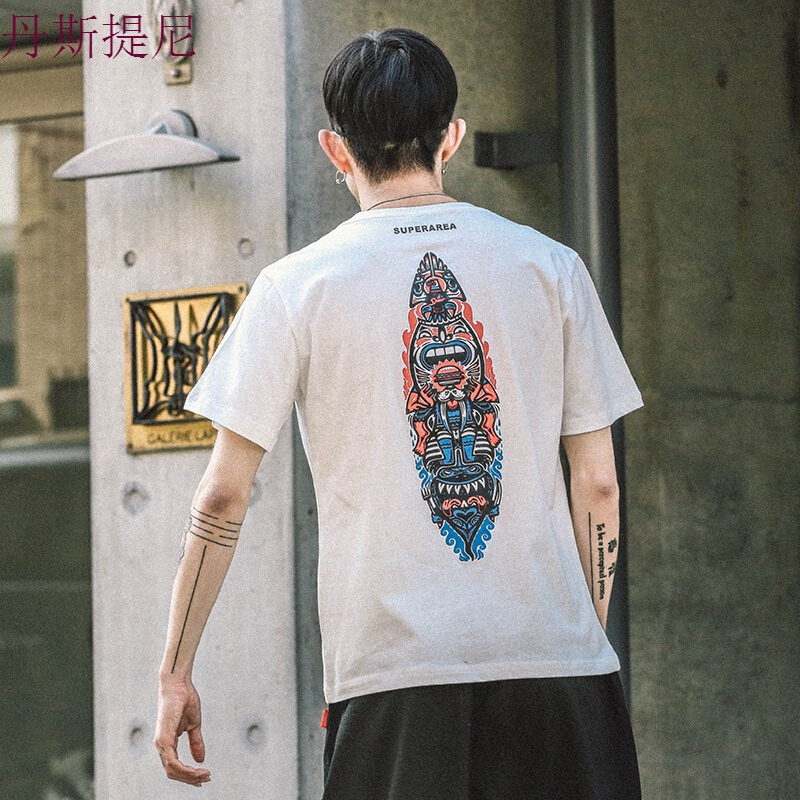 东京衣柜男装夏季手绘印花青少年圆领潮流短袖T恤韩版休闲体恤男