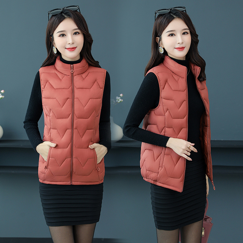 秋冬中老年妈妈羽绒棉马甲女短款外穿小坎肩轻薄大码立领马夹外套