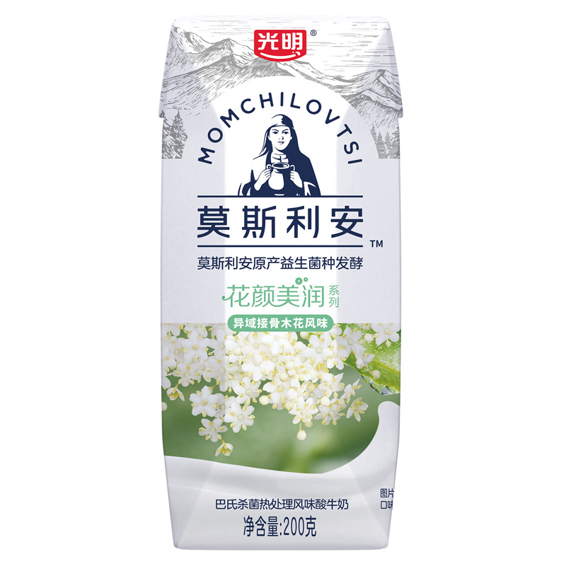 光明莫斯利安巴氏杀菌热处理风味酸牛奶(接骨木花风味)200g x 12盒高清大图