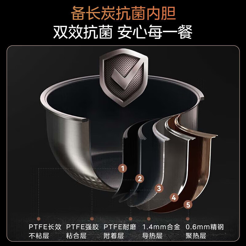 美的 (Midea)电饭煲花瓣IH赤炎炭火家用电饭锅电磁上下双热源立体加热抗菌4L大容量 MB-CFB4078H高清大图