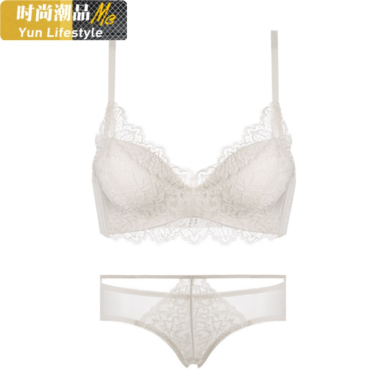 YUNWUXIN丝之莎蕾丝白色内衣女无钢圈小胸聚拢收副乳上托防下垂调整型文胸胸罩