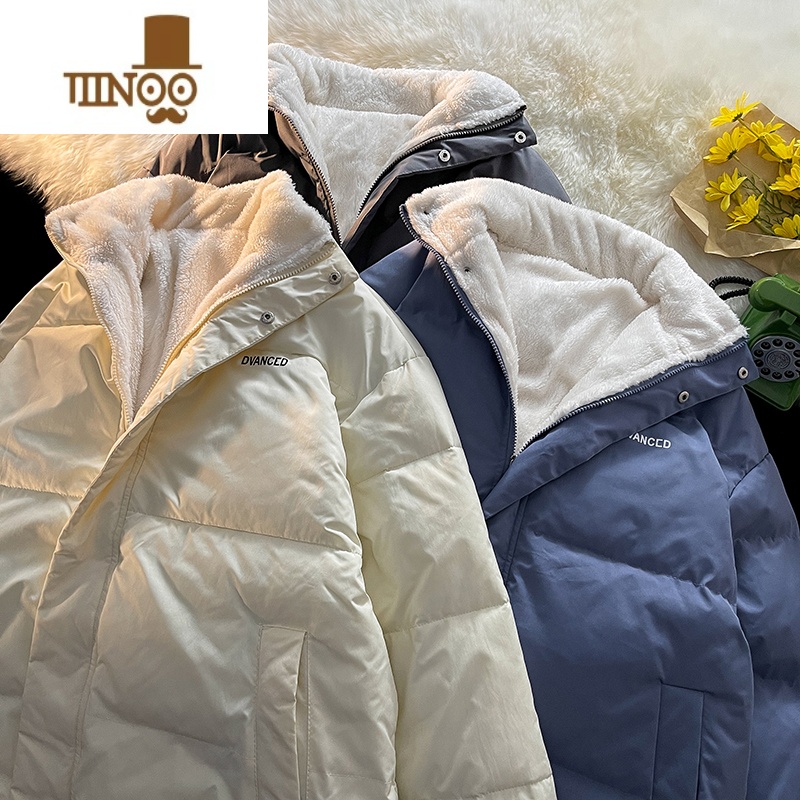 YANXU冬季羔绒棉衣男士潮牌宽松保暖棉袄外套情侣bf港风立领加厚棉服高清大图