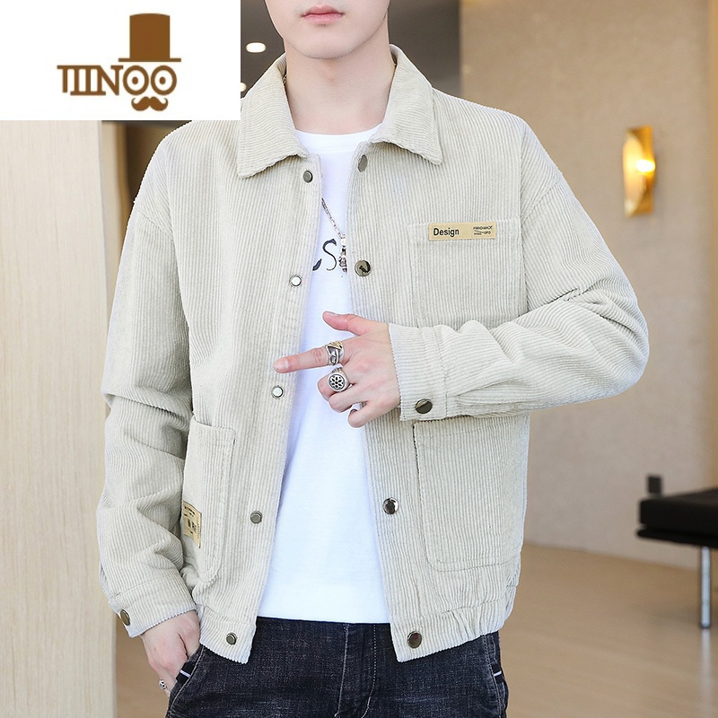 YANXU2023韩版潮流休闲外套男装帅气灯芯绒夹克男士宽松上衣秋装高清大图