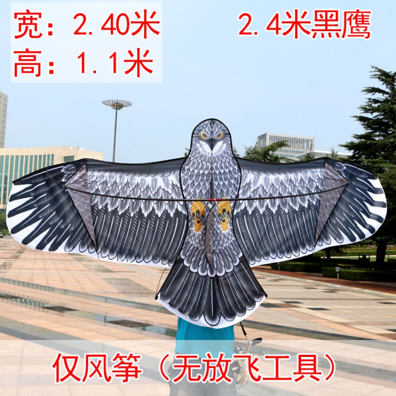 鸿运天堂鸟 正品老鹰风筝前撑杆小钢鹰成型微风儿童易飞风筝创意 三维工匠 2.4米黑鹰(仅风筝)高清大图
