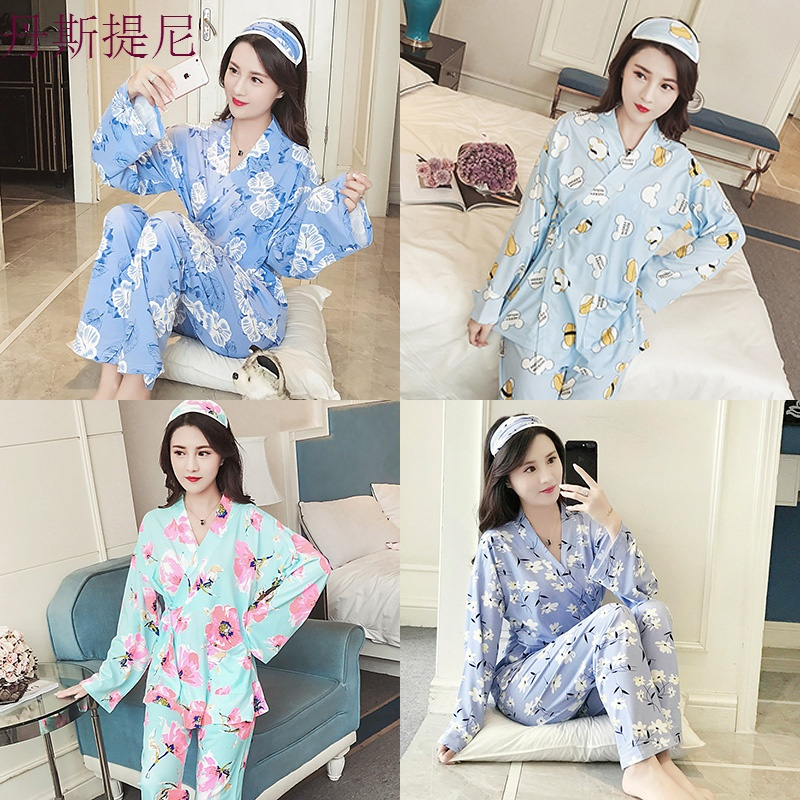 睡衣女秋纯棉长袖韩版清新学生和服甜美夏季可外穿家居服两件套装