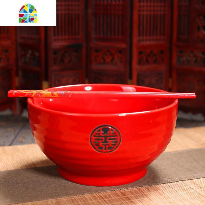 日式陶瓷红色面碗大汤碗红碗结婚碗筷套装情侣对碗喜庆礼品碗筷勺 FENGHOU 东北地区建议拍6英寸以上图片