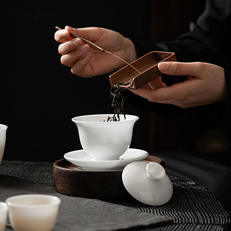 苏氏陶瓷(SUSHI CERAMICS) J0588 羊脂玉-玉兰盖碗组(盖碗茶海茶杯茶漏) 十一件套 (单位:套)高清大图